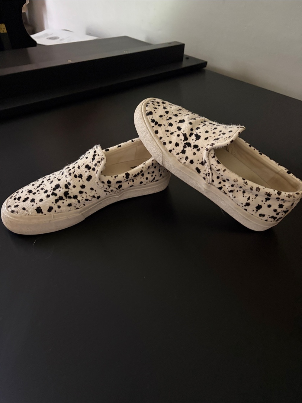 MWL Madewell Women’s  Slip-On Sneakers in White with Black cow print -size 7